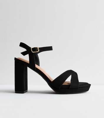 Black Suedette Platform Block Heel Sandals