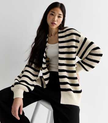 Cream Stripe Chunky Knit Cardigan