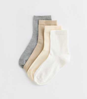 Neutral White 4-Pack Rib Tube Socks 