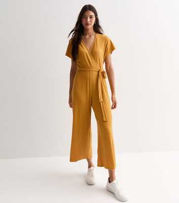 Mustard Ribbed Wrap Jumpsuit
