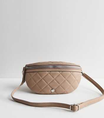 Brown Leather-Look Quilted Sling Cross Body Bag