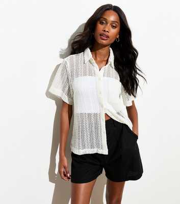 Cream Crochet Short Sleeve Shirt