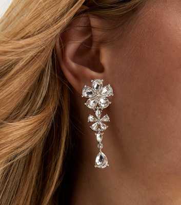 Silver Diamanté Flower Teardrop Earrings