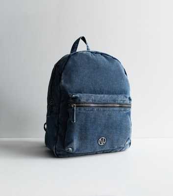Blue Washed Denim Large Backpack