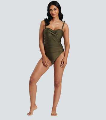South Beach Green Twist Front Shaping High Leg Swimsuit