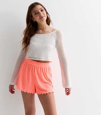Girls Coral Flower Towelling Shorts