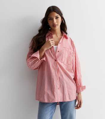 Red Stripe Poplin Cotton Long Sleeve Shirt