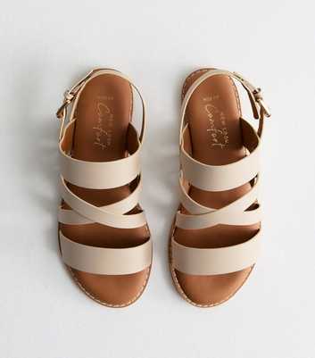 Wide Fit Off White Leather-Look Strappy Sandals