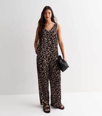 Brown Abstract Print Sleeveless Jumpsuit