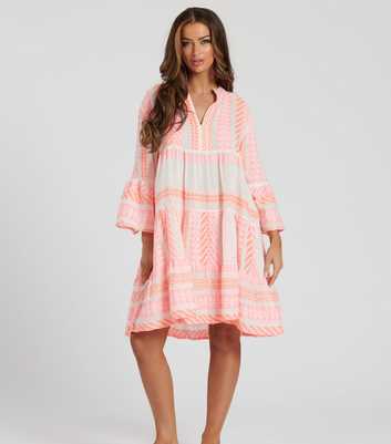 South Beach Pink Abstract Print Tiered Mini Dress