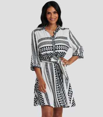 South Beach Black Abstract Print Belted Mini Dress