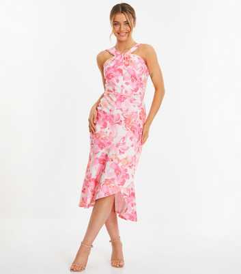 QUIZ Pink Floral Midi Dress