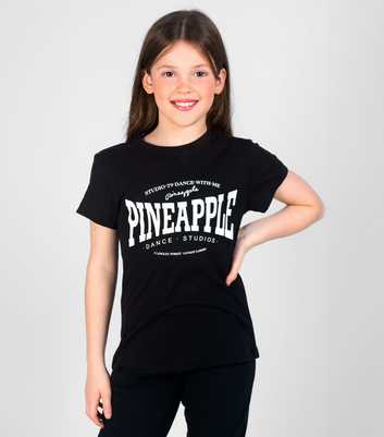 Pineapple Girls Black Cotton Logo T-Shirt