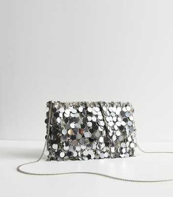 Silver Sequin Embellished Pouch Bag 