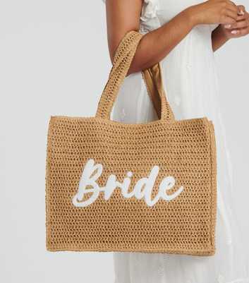 South Beach Tan Raffia Bride Embroidered Tote Bag