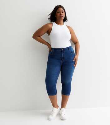 Only Curve Blue High Waisted Crop Skinny Jeans 