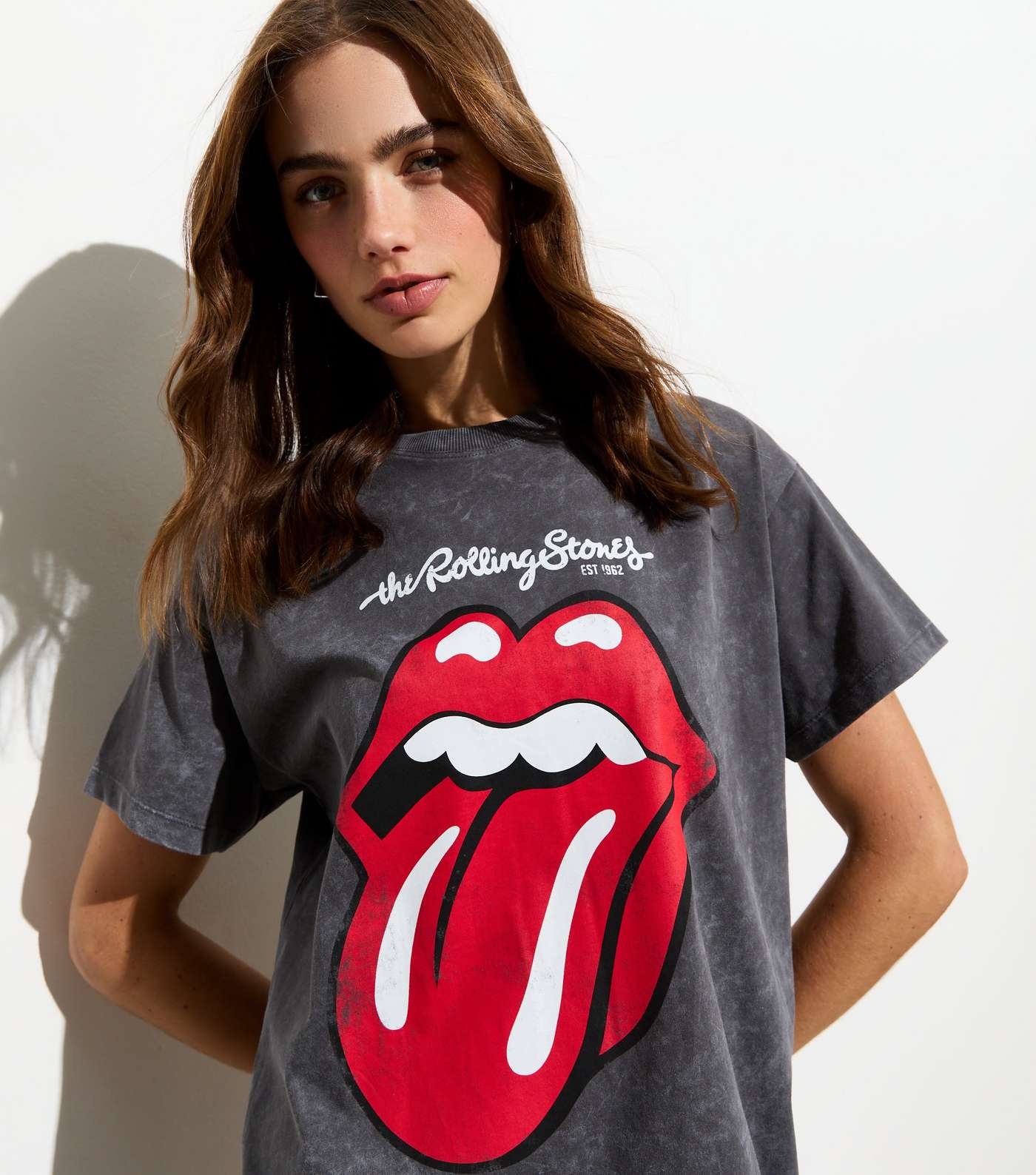 Grey Rolling Stones Acid Wash Mini T-Shirt Dress Image 3