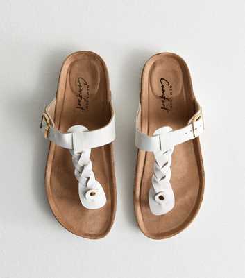 White Plait Toe Post Leather-Look Sandals 