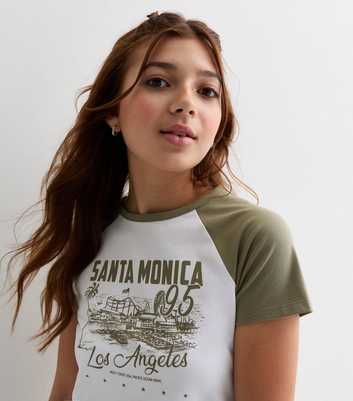 Girls Olive Santa Monica Logo Raglan T-Shirt
