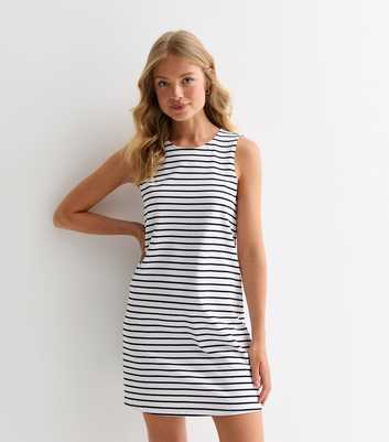 White Striped Sleeveless Tank Mini Dress