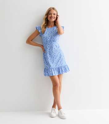 Blue Polka Dot Ruffled Mini Dress