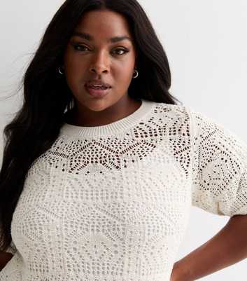 ONLY Curves Off White Crochet Short Sleeve Top