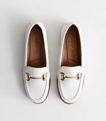 White Leather-Look Snaffle Trim Loafers