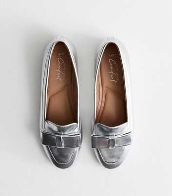 Silver Leather-Look Bow Loafers