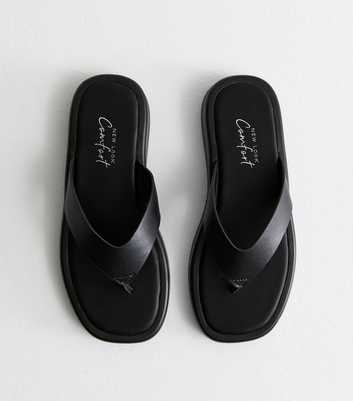 Black Leather-Look Chunky Toepost Sandals