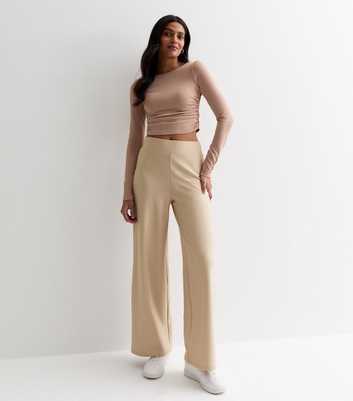 Mink Ribbed Jersey Wide Leg Trousers