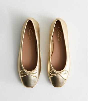 Gold Metallic Leather-Look Ballerina Pumps