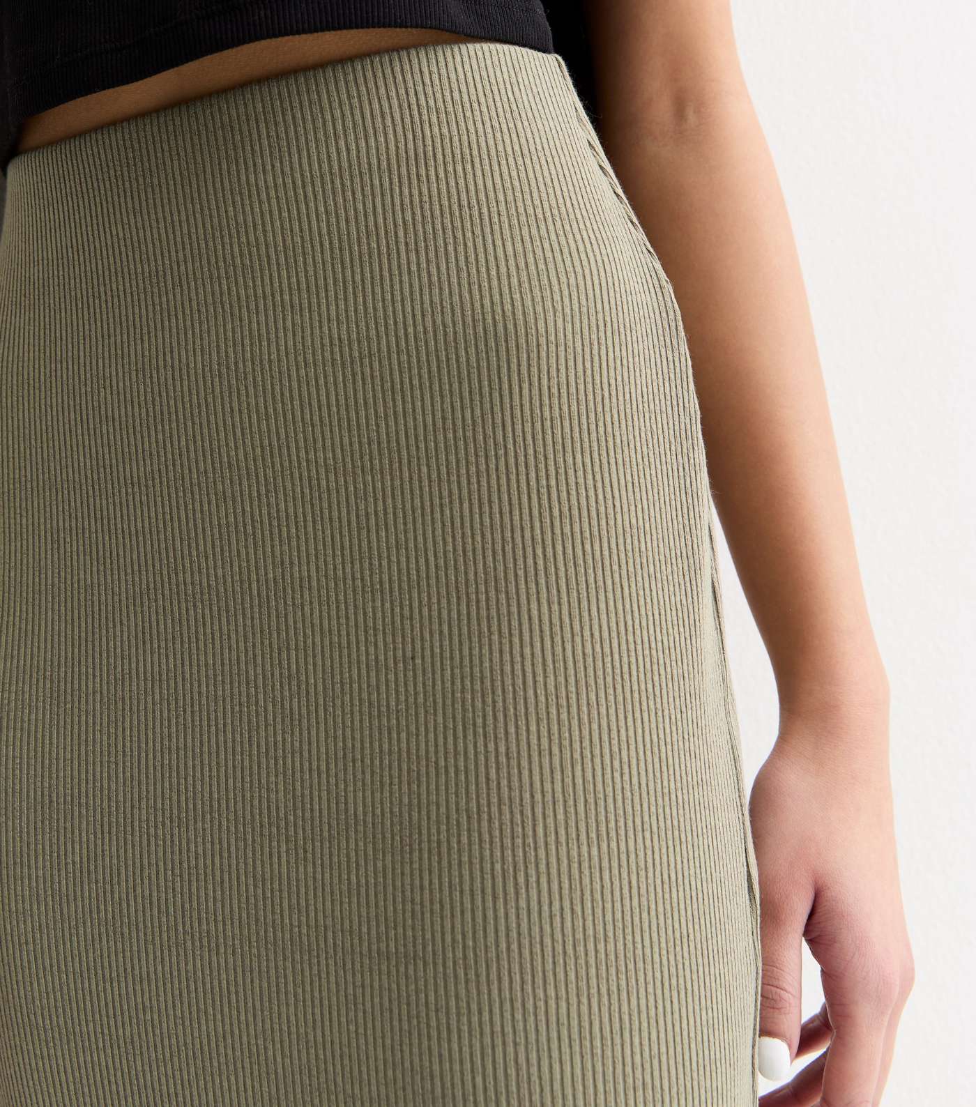 Girls Khaki Ribbed Split Hem Maxi Skirt Image 2