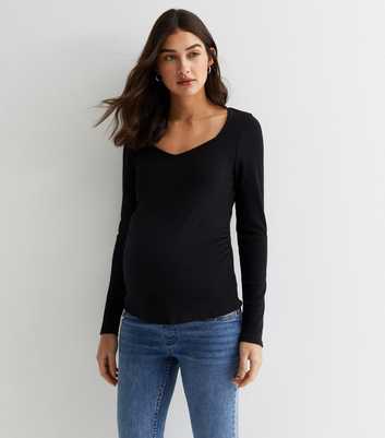 Maternity Black Ribbed Jersey Long Sleeve Top