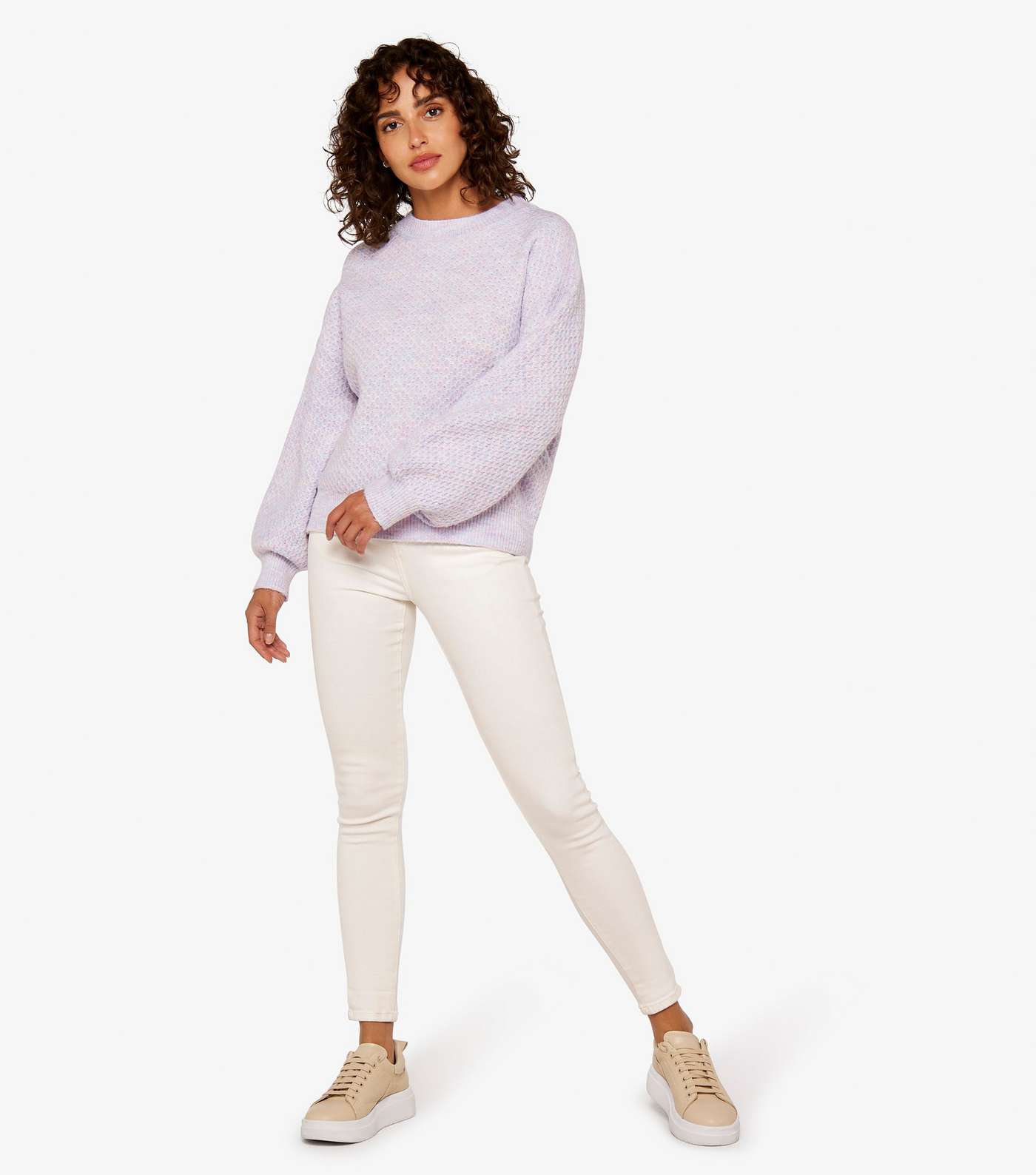 Apricot Lilac Waffle Knit Crew Neck Jumper Image 2