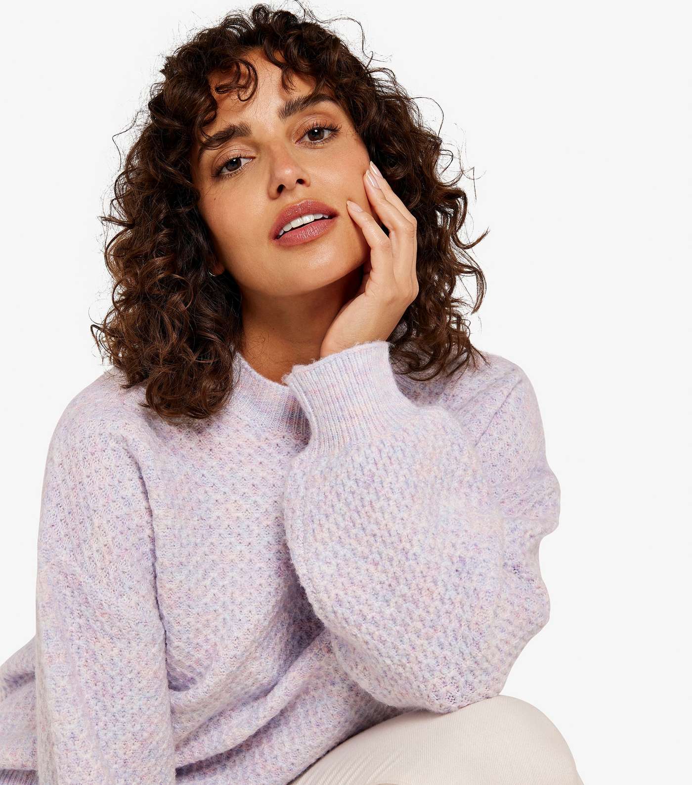 Apricot Lilac Waffle Knit Crew Neck Jumper Image 4
