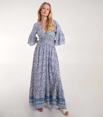 Blue Vanilla Blue Floral Print Shirred Waist Maxi Dress