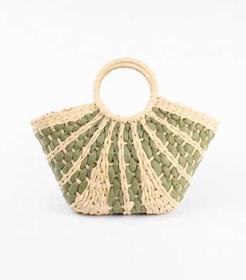 Blue Vanilla Green Straw-Effect Basket Bag