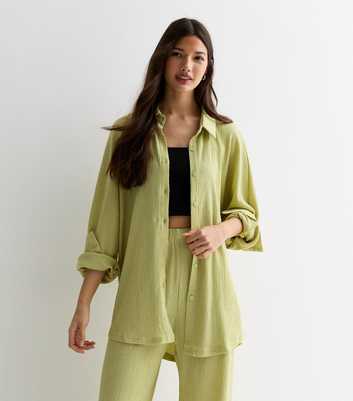 Gini London Light Green Crinkle Long Sleeve Oversized Shirt