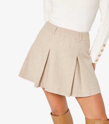 Apricot Stone Herringbone Pleated Mini Skirt