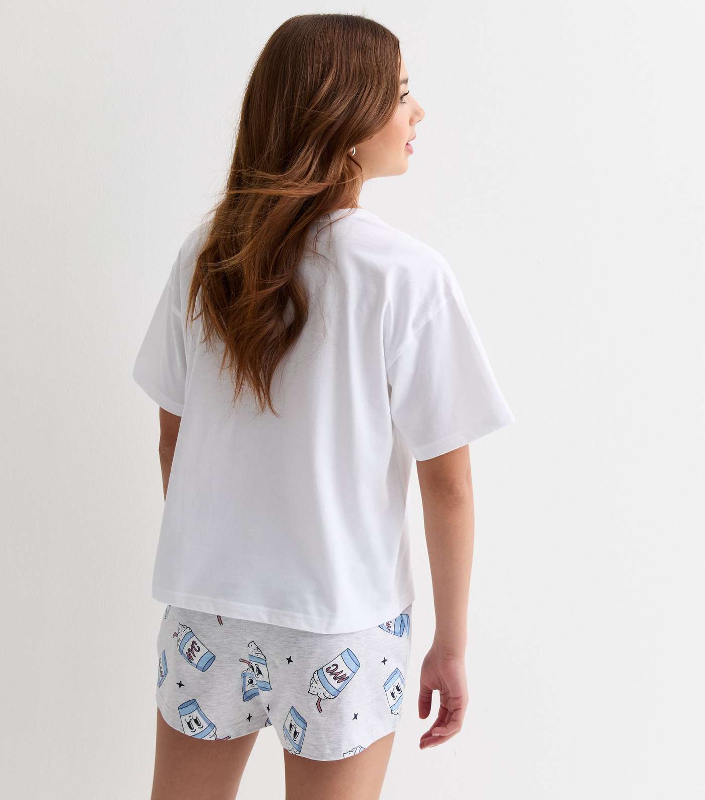 Girls White Cotton Short Pyjama Set with Milkshake Logo Image 4