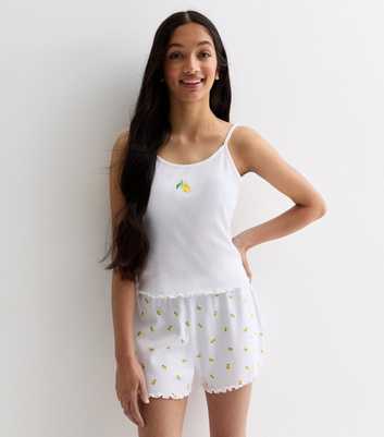 Girls White Lemon Print Short Pyjama Set