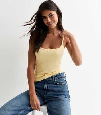 Pale Yellow Stretch-Cotton Bow Cami 
