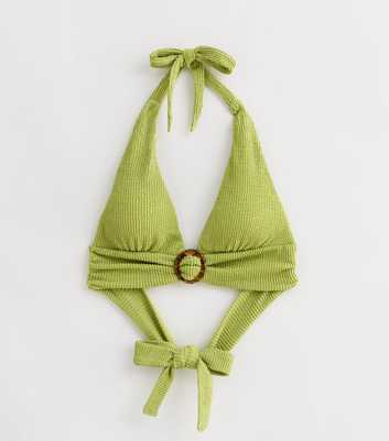 Gini London Green Textured Halterneck Bikini Top 