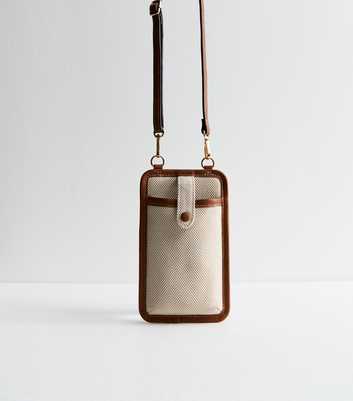 Brown Canvas Cross Body Phone Bag