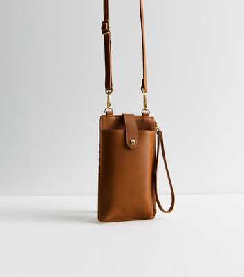 Tan Leather-Look Zip Purse Phone Bag