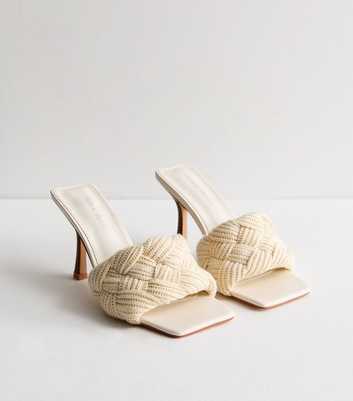 Public Desire Cream Knitted Slip On Heel Sandals