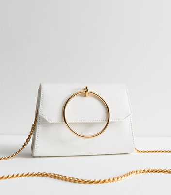 White Lizard Effect Ring Clutch Bag