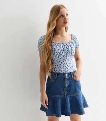 Girls Blue Denim Peplum Skirt