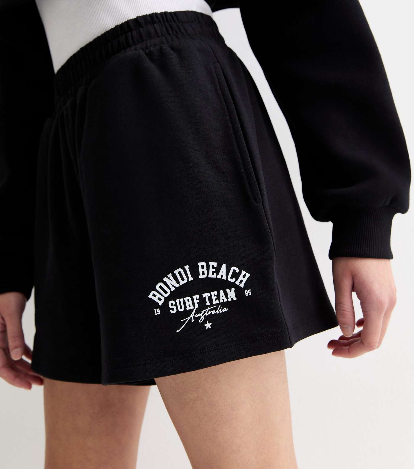 Girls Black Bondi Beach Logo Jogger Shorts Image 2