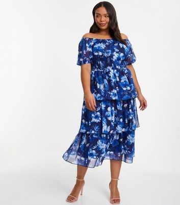 Quiz Curve Blue Tiered Midi Dress